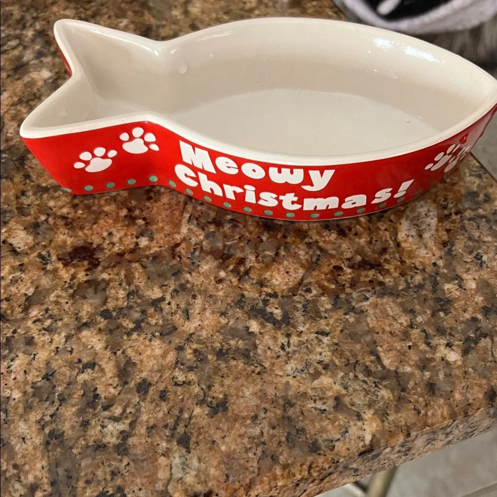 Red Cat-Shaped Christmas Bowl